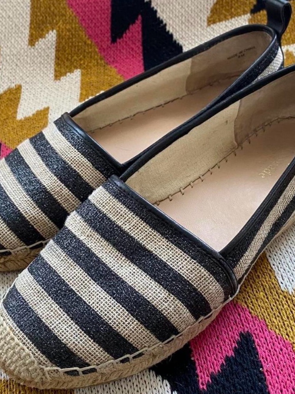 kate spade Black and Natural Striped Espadrille Flats